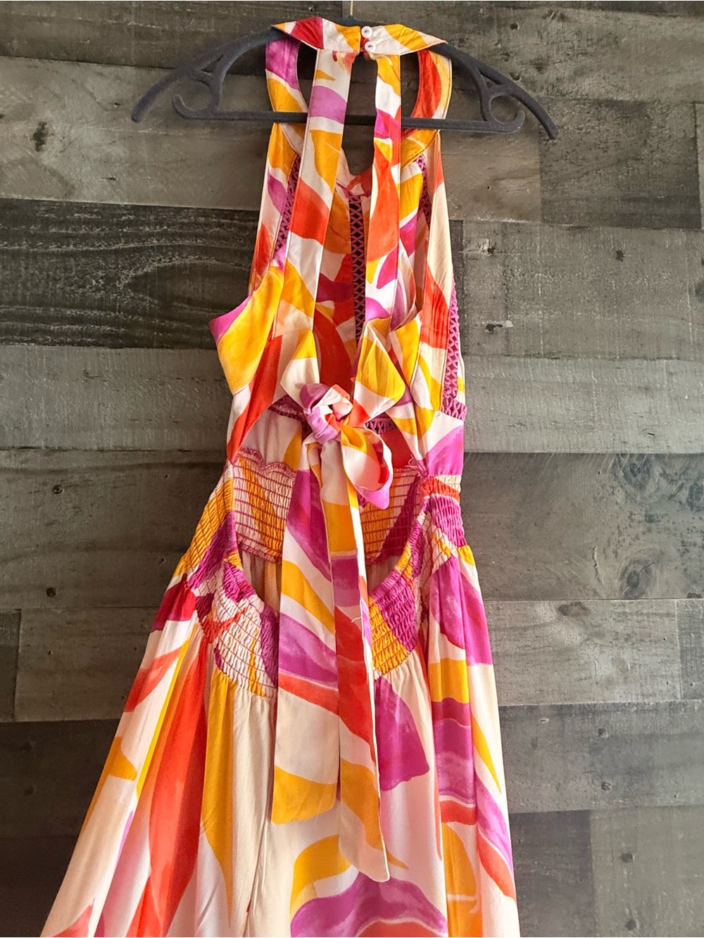 Anthropologie Abel the Label Halter High-Low Maxi Dress in Pink & Orange Print - Picture 6 of 12